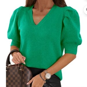 V-Neck Puff Sleeve Sweater